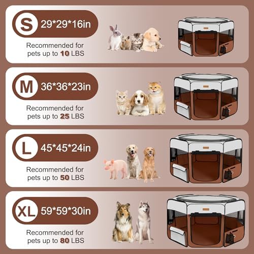 Akinerri Portable Dog Playpen, Foldable Pet Play Pen for Puppy Cat, Brown