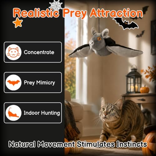 Flying Bat Dog Toy, Electric Flapping Wings Interactive Cat Toy, Mimics Real Soar Motion, Simulation Flying Bat Teasing Toy for Cats & Dogs, Hanging and Ground Play