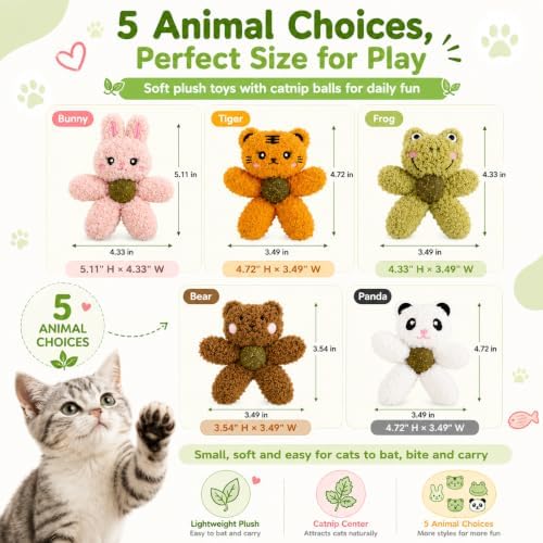 Cat Toys with Catnip Kitten Chew Bite Supplies Boredom Relief Fluffy Kitty Teeth Cleaning Chewing Cat Lovers Interactive Plush Gift (Tiger&Tiger)