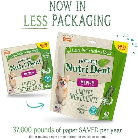 Nylabone Nutri Dent Dog Dental Treats - Natural Dog Teeth Cleaning & Breath Freshener - Dental Treats for Dogs - Fresh Breath Flavor, Medium (40 Count)