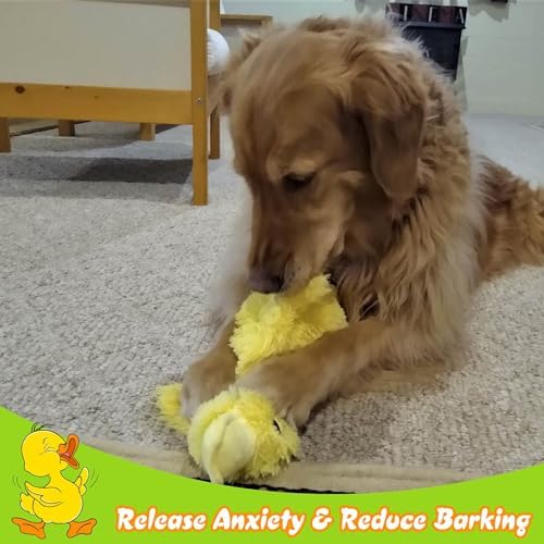 EXPAWLORER Plush Squeaky Duck Dog Toy - Dog Toys to Keep Them Busy, Soft Stuffed Animal, Best Birthday Gift Interactive Filled Chew Toys for Small Medium Dogs Puppy Biting Training Teething, Yellow
