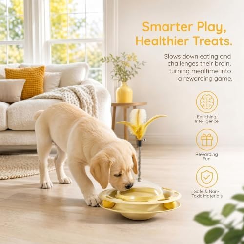 Interactive Cat Toy Puzzle Feeder Slow Feeder Treat Dispenser Toy (yellow)