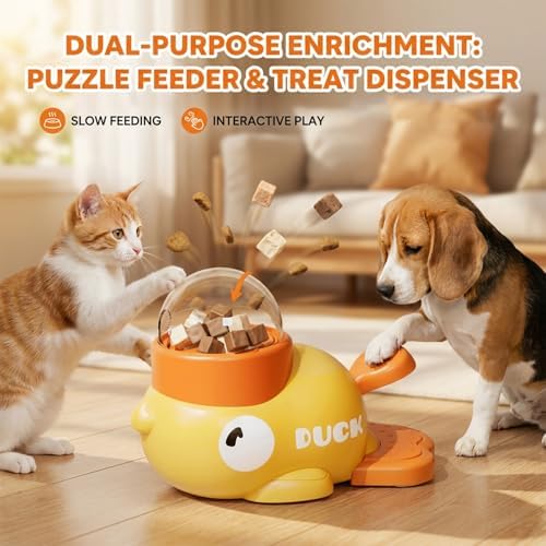 fuzzibud Cat Treat Toy, Duckie Puzzle Cat Feeder,Interactive Dog Toys Food Puzzle Slow Feeder, Cat Treat Dispenser Toy Duck-Shaped Enrichment Toy for Small Medium Dogs and Cats (Yellow)