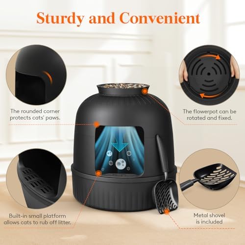 Lifewit Hidden Plant Cat Litter Box with Stainsteel Scoop, Black