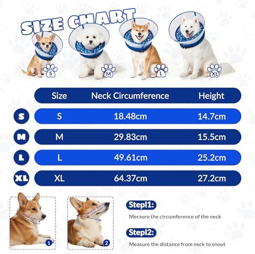2-in-1 Inflatable Dog Cone Collar, Transparent Anti-Licking Shield with Detachable Soft Padding, Adjustable Elizabethan Collar for Small, Medium, Large Dogs and Cats ( S)