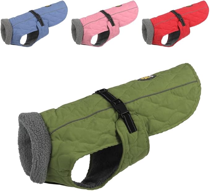 Dog Winter Coats, Fleece Lining Winter Coats for Dogs, Adjustable Windproof Dog Cold Weather Coat, Quick Release Buckle Puppy Jacket for Small Medium Large Dogs, Green S