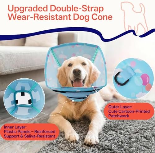 Comfortable Dog Cone - Soft Dog Cone Collar for Medium Dogs,Adjustable Recovery Cone for Dogs to Stop Licking,Cute Pet Head Neck Elizabethan Cone,Cone Alternative After Surgery,M,Blue