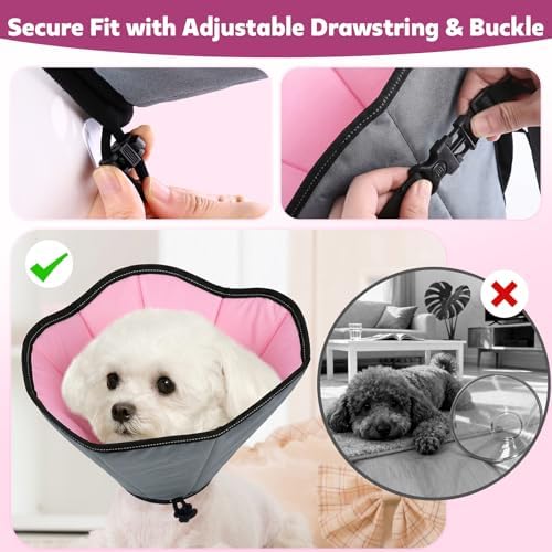 Soft Dog Cone Collar After Surgery: Long Alternative Comfortable Comfy Fabric Recovery Shame Elizabethan Stop Licking Small Medium Large Dogs (Pink, L)