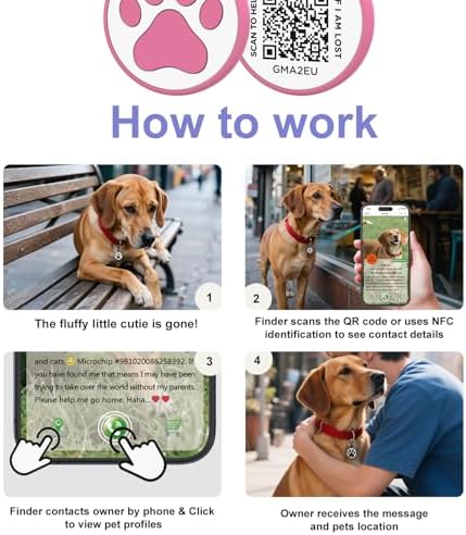 Personalized Dog Tag, Laser Engraving QR Code, Silicone Dog ID Tag, Pet Online Profile, Scan QR Code Send Location, Collar Harness Accessories (Medium to Large Breeds - 1.25", Rose)