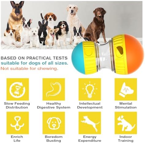 BSISUERM Dog Treat Dispensing Puzzle Toy Adjustable Food Dispenser Slow Feeder Puppy Enrichment Rolling Ball Pet Interactive Chase Toys Stimulating Game for Small Medium Dogs Gift to Keep Them Busy
