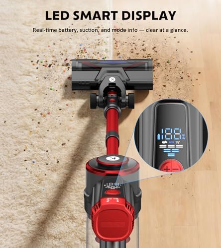 K25 Cordless Vacuum Cleaner, 650W 55KPa Stick Vacuum, 70Min Runtime | OLED Display, Anti-Tangle Brush, Self-Standing Lightweight Vacuum for Carpet, Hardwood Floors, Pet Hair & Home, Dust Cup