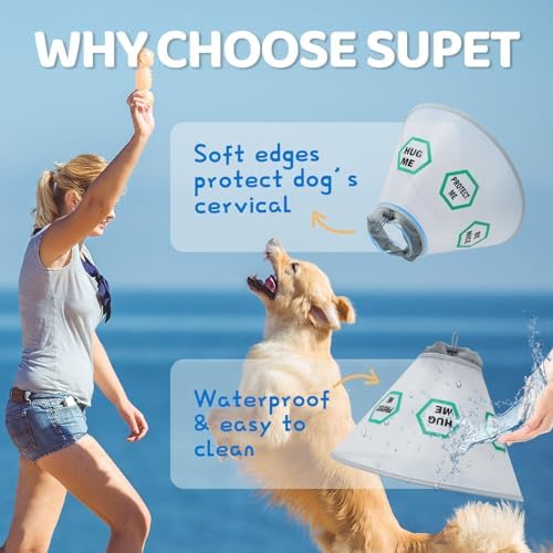 Supet Dog Cone Collar After Surgery to Stop Licking: Adjustable Recovery Elizabeth Collar Alternative for Large Medium Small Dogs, Plastic Pet Head Neck Cone (L)