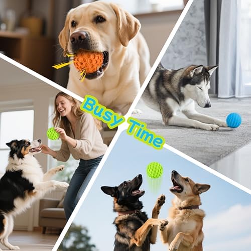 havit Indestructible Squeaky Dog Balls for Aggressive Chewers, Interactive Dog Toys to Keep Them Busy, Rubber Dog Chew Toy for Large Medium Breeds, Outdoor Waterproof (3 Colors)