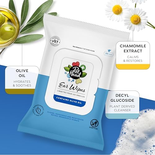 Pet Head Health Ear Wipes for Cats and Dogs | Fragrance-Free | 30 Wipes
