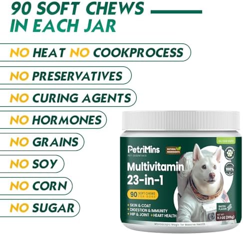 23-in-1 Dog Vitamins Supplements, Multivitamin Treats for Dogs with Glucosamine & Omega-3, Comprehensive Support for Hip & Joint, Digestion, Immune Health, Skin, Heart - 90ct, Bacon