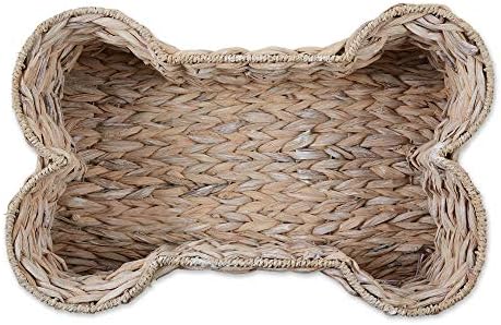 Bone Dry Pet Storage Collection, Bone Shape Hyacinth Toy Basket, White Wash, Large - 24x15x9"