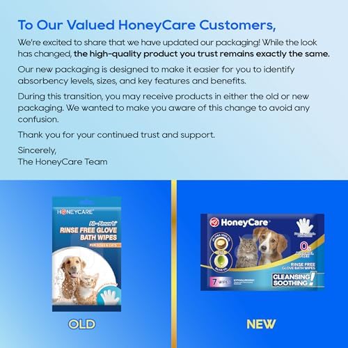 HONEY CARE All-Absorb Disposable Pet Grooming Gloves Wipes for Dogs & Cats Fur Deodorizing & Cleaning (7 Gloves/Pack, 6 Packs, 42 Wipes Total)
