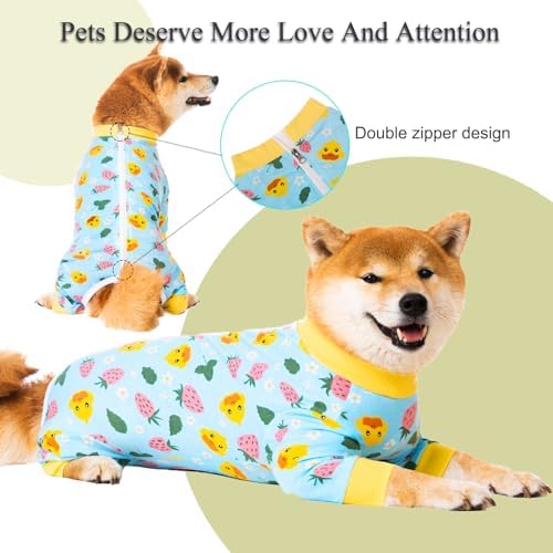 Dog Recovery Suit for Small Medium Large Dogs, Pet Onesie After Surgery Comfort Dog Bodysuit Anti Licking (Large, Blue)
