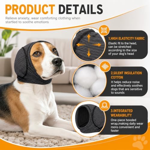 No Shake Dog Ear Wrap Hematoma, Breathable Dog Ear Cover with Soundproof Sponge, Bathing, Drying, Swim, Noise Anxiety Relief (Gray, S)
