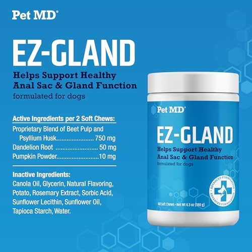 Pet MD EZ Gland - Dog Anal Gland Chews with Pumpkin and Fiber - 60ct