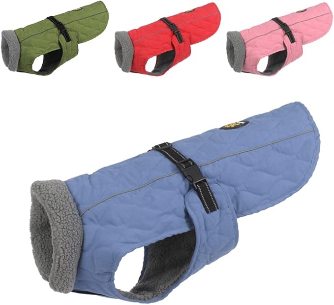 Dog Winter Coats, Fleece Lining Coats for Dogs, Adjustable Windproof Puppy Cold Weather Coat, Water Resistant Quick Release Buckle Dog Jacket for Small Medium Large Dogs, Blue S