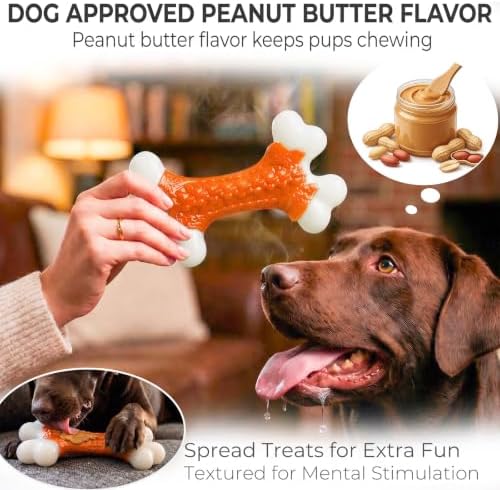 Kseroo 2-Pack Indestructible Dog Toys for Aggressive Chewers: Peanut Butter Flavored Hard Nylon Bone Chew Toys, Tough Dog Chew Toys, Dog Toys to Keep Them Busy for Medium Large Dogs, Orange