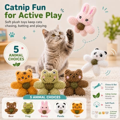 Cat Toys with Catnip Kitten Chew Bite Supplies Boredom Relief Fluffy Kitty Teeth Cleaning Chewing Cat Lovers Interactive Plush Gift (Tiger&Tiger)