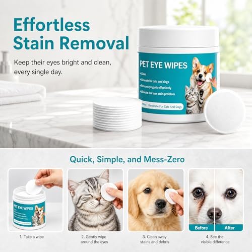 Carepets Eye Wipes for Sensitive Eyes, Carepets Eye Defense Wipes, Gentle Textured Tear Stain Remover for Dogs and Cats, 100 Count (1pc)