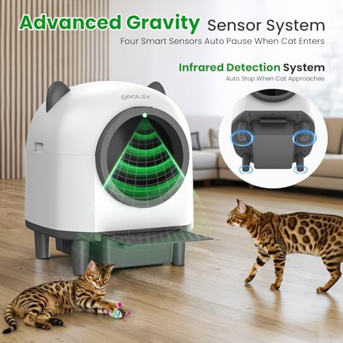 OROLEY Self Cleaning Litter Box, Automatic Litter Box,Odor Control Robot, Cat Ears Design,APP Real-Time Monitor, Cat Litter-Boxs for Multiple Cats,Infrared Safety Sensor, with 1 Trash Bag,White