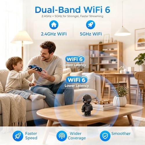 2K Astronaut Indoor Clock Camera, WiFi‑6 2.4G/5G Baby Pet Monitor, Temp‑Humidity Display, 2‑Way Audio, Color Night Vision, AI Baby Cry / Human Detection, TF Card & Cloud Storage, Works with Alexa