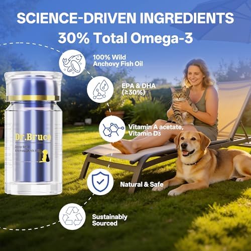 Omega 3 Fish Oil for Dogs & Cats, Itchy Skin & Allergy Relief, Reduces Excessive Shedding, Deep Sea Anchovy Softgels with EPA, DHA, Vitamin A & D3, Supports Coat, Joint & Heart Health for All Ages