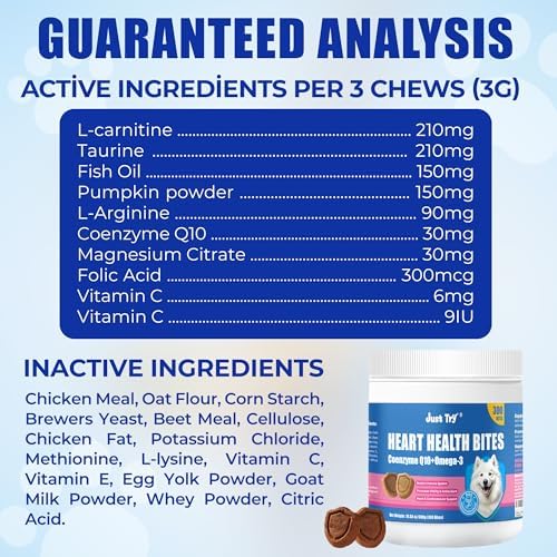 Just Try CoQ10 Heart Supplement Chews for Dogs, Taurine Chicken Flavor
