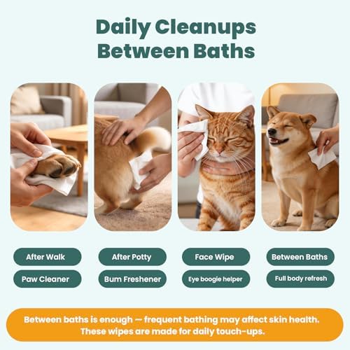 200 Count Dog Wipes & Cat Wipes (4x50 Packs) | Hypoallergenic, pH Balanced for Paws, Body, Face & Grooming |All-Natural Plant Fiber Wipes with Aloe, Coconut Oil & Vitamin E |Pearl Texture