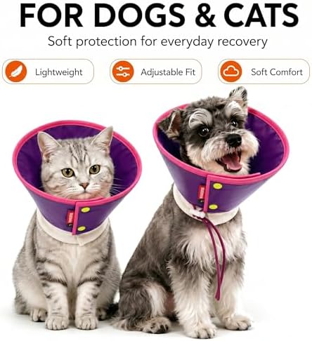 Soft Dog Cone Collar for Dogs & Cats, Adjustable Elizabethan Recovery Collar, Lightweight EPE Material, Post-Surgery Wound Protection (Purple, L)