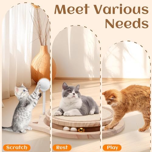 Natural Sisal Cat Scratcher, Round Cat Toys for Indoor Cats Interactive Toys with Ball Track Spring Ball, Kitten Toys for Chasing Hunting Mental Physical Exercise Puzzle