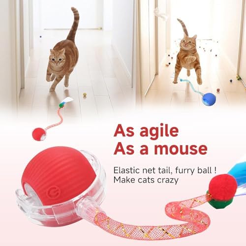 2 Packs Speed 2.0 Tail Interactive Cat Toys for Indoor Cats, Moving Cat Toy | Chirping & Motion Activate Cat Toy, Smart Kitten Toys Rolling Ball Moving Ball, Electric Dog Cat Ball for Enrichment Exercise
