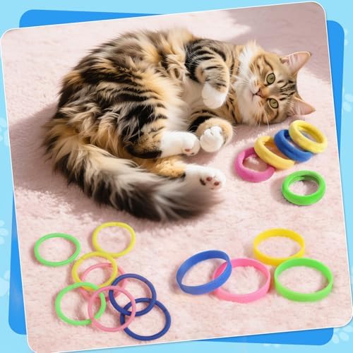 Cat Toys 24 PCS, Rubber Cat Chew Toy, Interactive Cat Toys to Kill Time, Colorful Bracelets Bands for Cat