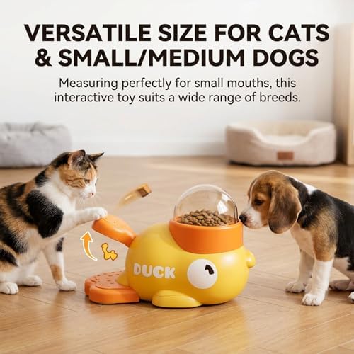 fuzzibud Cat Treat Toy, Duckie Puzzle Cat Feeder,Interactive Dog Toys Food Puzzle Slow Feeder, Cat Treat Dispenser Toy Duck-Shaped Enrichment Toy for Small Medium Dogs and Cats (White)