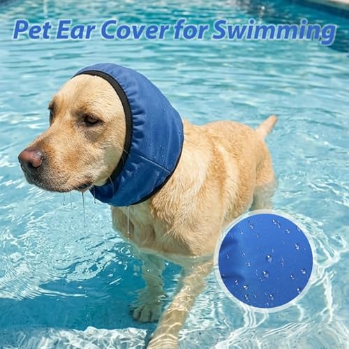 Adhiper Waterproof Dog Ear Muffs & No Shake Ear Wraps (Blue/Large)