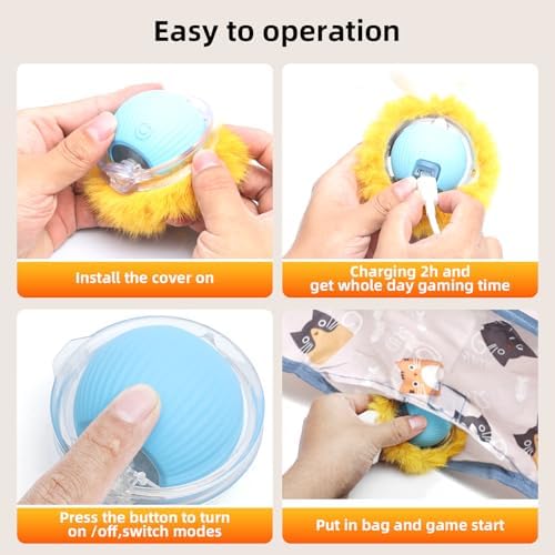 Interactive Cat Toy Ball, Automatic Moving Cat Ball in Pouch,Interactive Cat Toys for Indoor Cats,Motion Activate Cat Toy Hide and Seek Mouse Catching Game ,Kitten Toys, Play Mat for Cats(Square）