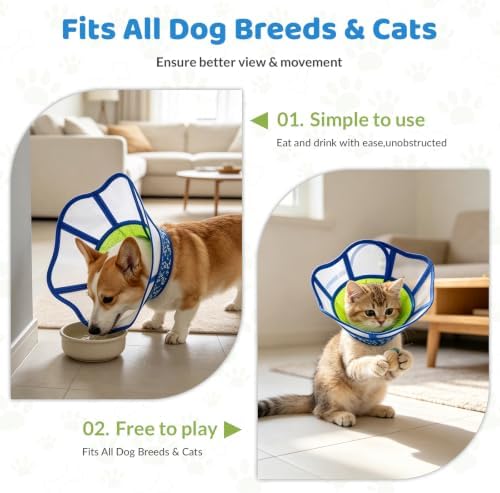 Upgraded Dog Cone Collar After Surgery,Soft Breathable Dog Cone with Double Layer Design,Adjustable Transparent Recovery Collar,Elizabeth Cones Alternative for Large Medium,Small Dogs (XXL)