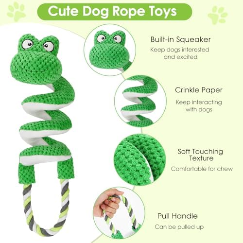 Duty Dog Rope Toys with Crinkle Paper & Squeaker - Interactive Tug of War Pull Toy for Puppy Boredom, Teeth Cleaning -Tough Chew Toys for Small, Medium, and Large Breeds