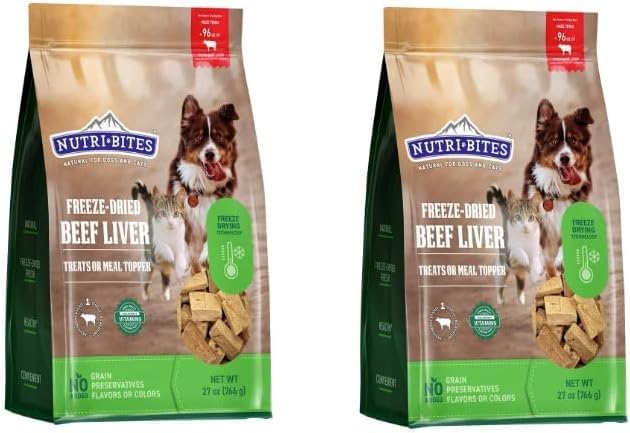 Nutri Bites Freeze Dried Beef Liver Dog & Cat Treats, Single Ingredient (2 Pack)