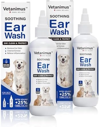 Ear Wash 150ml/5 fl.oz for Dogs, Cats and Livestock Ear Clean and Protect 2 Bottle Set