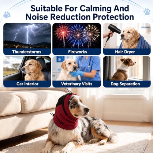 Dog Ear Muffs Noise Protection,Soft Calming Hoodie Quiet,Dog Calming Hoodie & Ear Cover,Soft Double-Layer No Shake Head Wraps,Quiet Ear Covers for Thunderstorm,Firework,Bath,Grooming,Gray/S