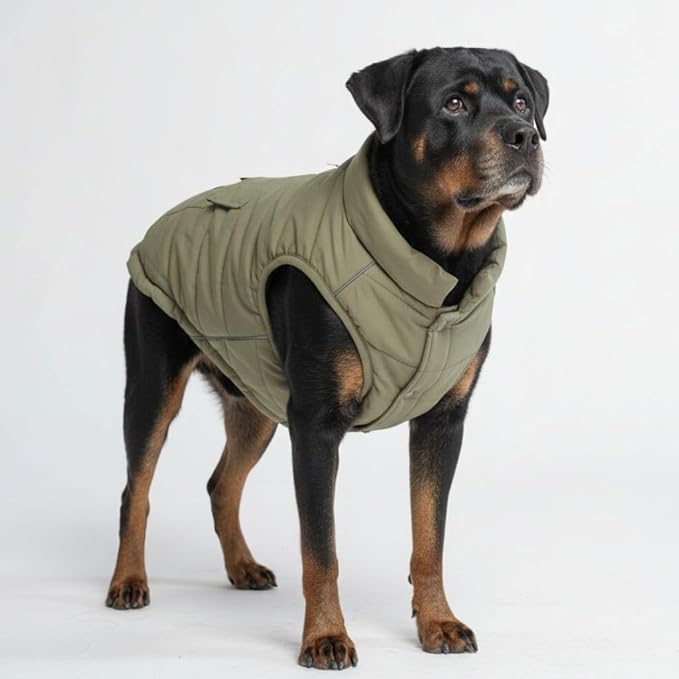 Spark Paws Dog Winter Jacket, Water-Resistant Coat, Warm Reflective Windproof Fleece-Interior, for Medium and Large Dogs - Olive - 4XL