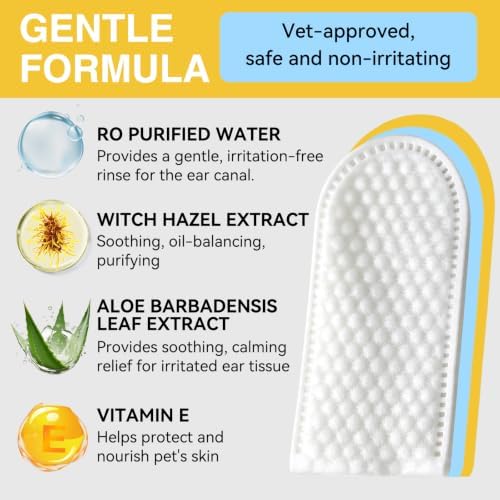 Pet Ear Finger Wipes, Hypoallergenic, Rinse-Free, Thick Dual-Textured Ear Cleaning Wipes Effective Remove Dirt and Wax for Dogs & Cats(50pcs, Unscented)