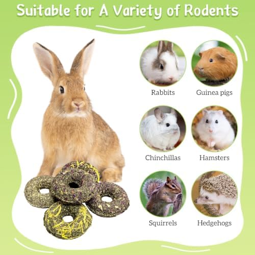 Fhiny 20 PCS Rabbit Chew Toys, Rabbit Treats with Natural Grass and Flowers, Pet Molar Grass Cakes for Guinea Pigs, Chinchillas, Hamsters and Other Small Rodents