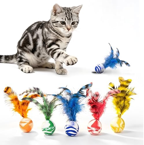 Cat Feather Toys 20 Pack, Cats Bouncy Balls for Indoor Cats