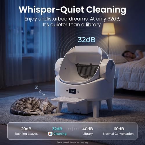 Realbear Automatic Litter Box, Smart Self Cleaning Cat Litter Box with App & Button Control, Open Top Design Safety Auto Litter Box for Multi Cats, 2 Rolls of Garbage Bags